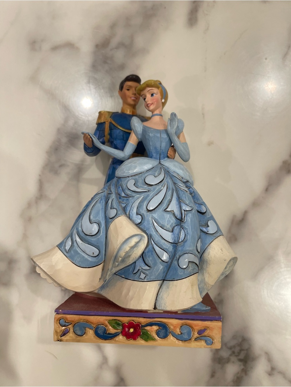 Blue Cinderella & Prince Figurine Decorative Statue